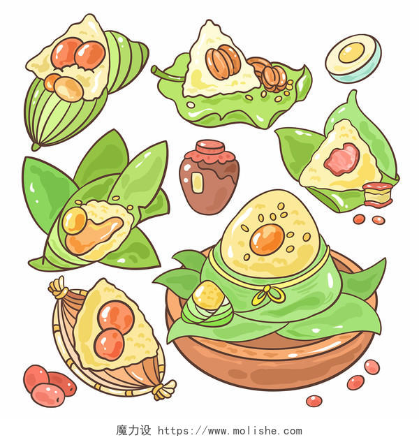端午节粽子包粽子素材插画